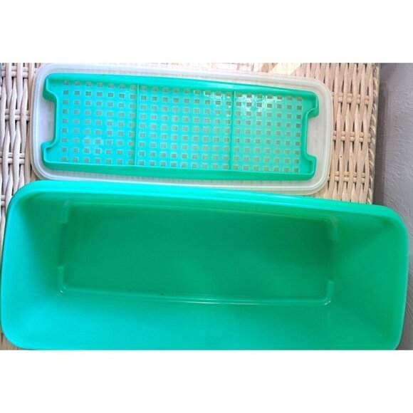 Vintage Tupperware Jadite Green Celery Crisper Keeper 892-1 Lid 893-2 and Tray - Picture 2 of 7